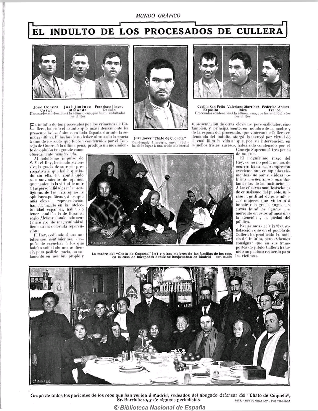Fotos dos sete acusados nun xornal da época - Mundo Gráfico 17-1-1912 - Biblioteca Dixital Hispánica